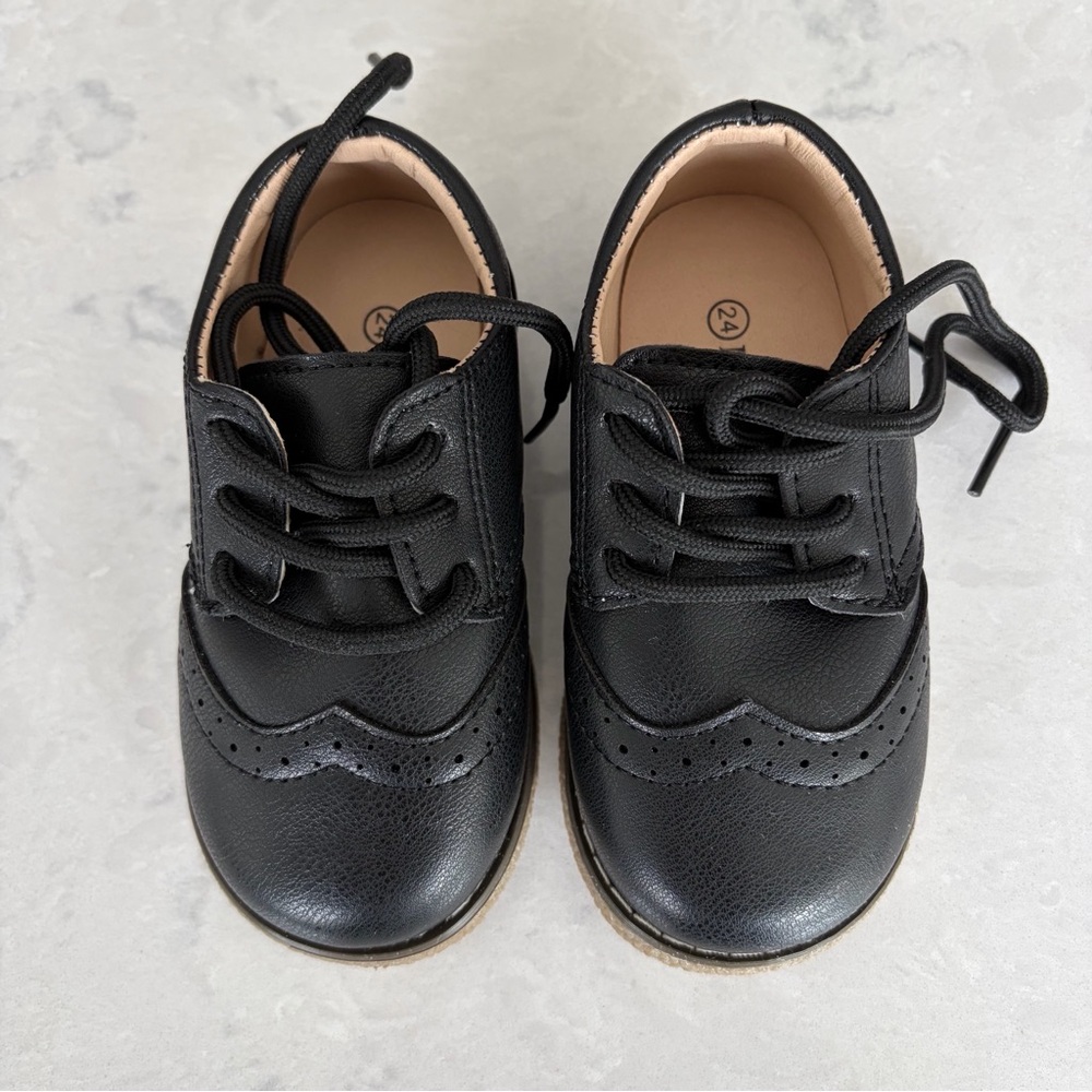 Meckior BLACK Size 7 Toddler Kids Boys Girls Oxford Dress Shoes Laces VERY GOOD
